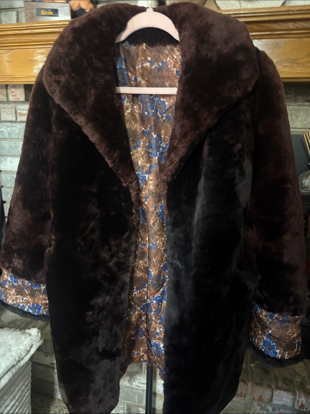 Dark Brown Teddy Coat with Floral Lining
